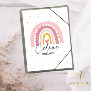 POSTMAPPE / SAMMELMAPPE für Kinder - personalisiert - Zeugnismappe, Kunstmappe, Sammelmappe mit vielen Kindermotiven A4 mit Regenbogen