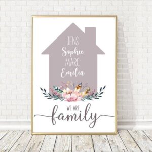 Familienbild, Familienposter, Poster Familie, we are family, personalisiert, personalisiertes Geschenk, Haus, mit Namen, Geschenk zum Einzug
