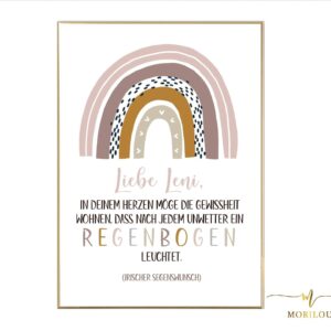 Personalisiertes Poster für das Kinderzimmer mit Segenswunsch und Regenbogenmotiv, personalisiertes Geschenk zur Taufe, Geschenk Kommunion