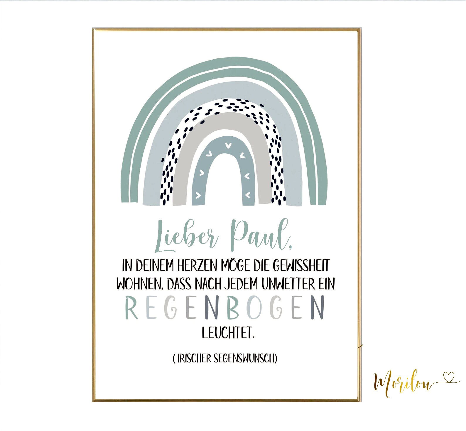 Personalisiertes Poster für das Kinderzimmer mit Segenswunsch und Regenbogenmotiv, personalisiertes Geschenk zur Taufe, Geschenk Kommunion – Bild 2