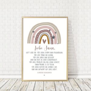 Personalisiertes Poster mit Regenbogen und Segenswunsch, religiöses Poster, Motivationsspruch, Affirmation für Kinder, Taufgeschenk, Geburt