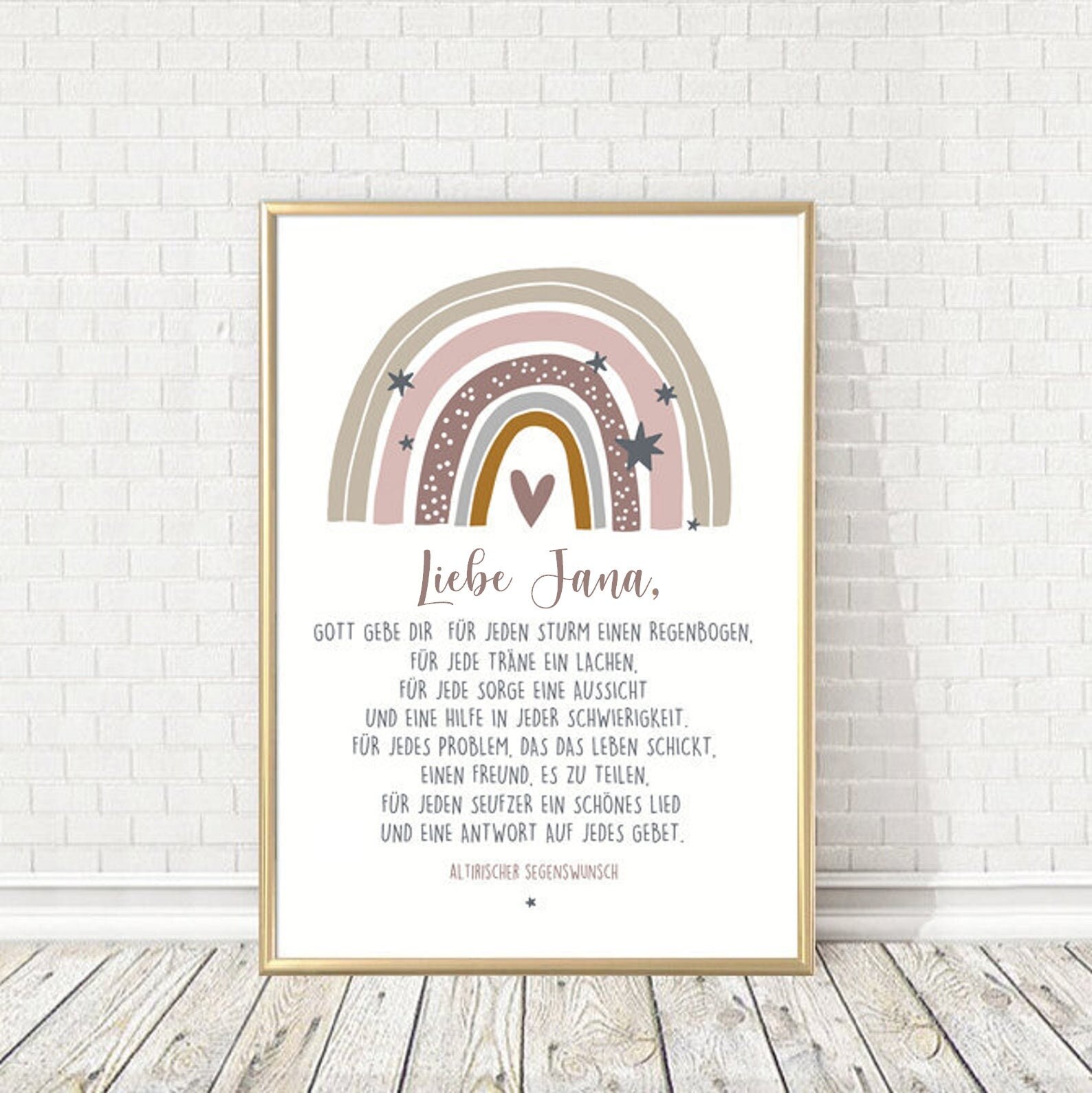 Personalisiertes Poster mit Regenbogen und Segenswunsch, religiöses Poster, Motivationsspruch, Affirmation für Kinder, Taufgeschenk, Geburt