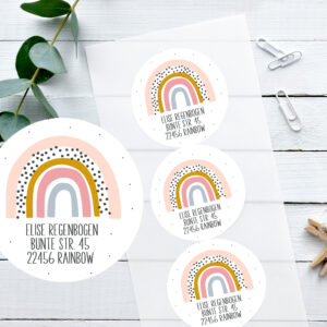 24 AUFKLEBER mit Adresse | Adressaufkleber | Adressaufkleber | Adresse | Namen | Wunschtext | Umzug | Sticker | Etiketten | Regenbogen