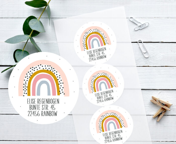 24 AUFKLEBER mit Adresse | Adressaufkleber | Adressaufkleber | Adresse | Namen | Wunschtext | Umzug | Sticker | Etiketten | Regenbogen