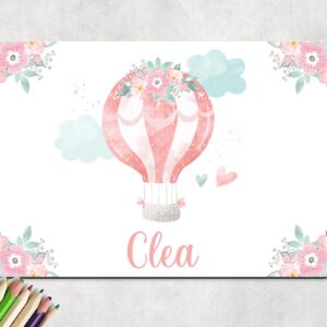 Große SCHREIBTISCHUNTERLAGE "Ballon" personalisiert mit Name aus weißem, abwaschbaren Kunststoff, kratzfest, Malunterlage, Geschenk