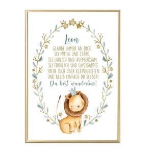 Motivation für Kinder, Personalisiertes Poster für Kinder mit Löwe und Name "Glaube an dich" | Affirmation | Geschenk, Glaubenssätze
