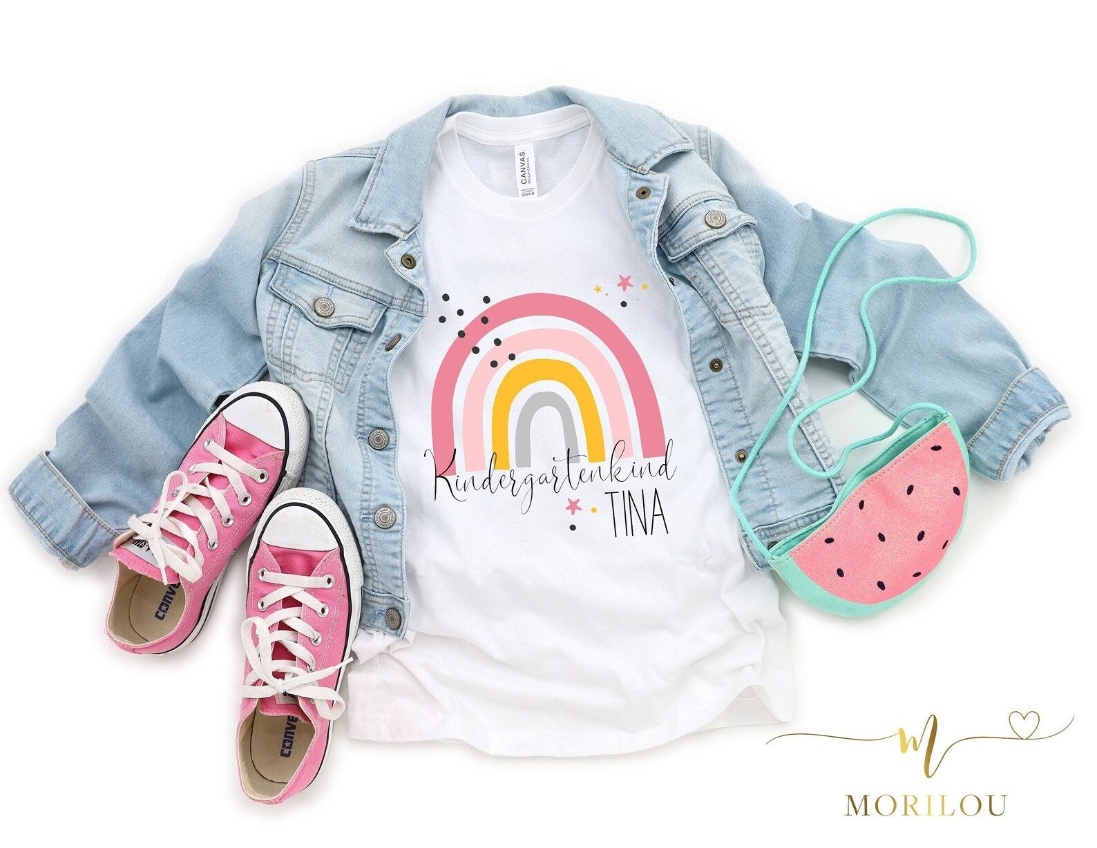 Einschulungsgeschenk für Mädchen, SCHULKIND SHIRT mit Name und Regenbogen, Shirt zur Einschulung, Schulanfang, Erste Klasse – Bild 5