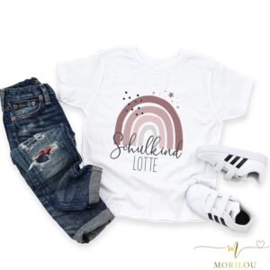 Einschulungsgeschenk für Mädchen, SCHULKIND SHIRT mit Name und Regenbogen, Shirt zur Einschulung, Schulanfang, Erste Klasse