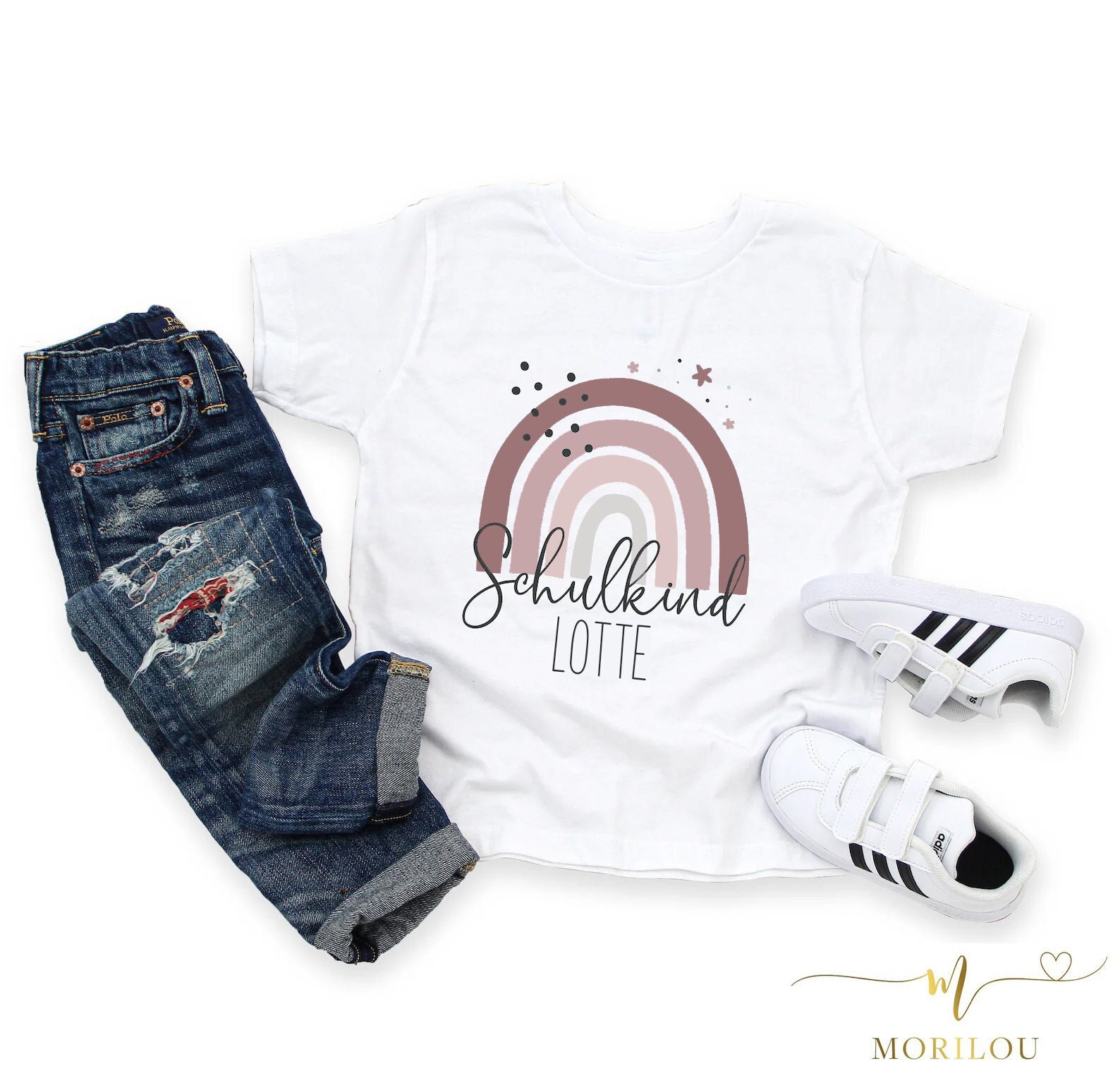 Einschulungsgeschenk für Mädchen, SCHULKIND SHIRT mit Name und Regenbogen, Shirt zur Einschulung, Schulanfang, Erste Klasse