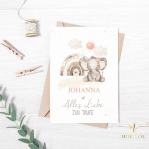 Taufkarte personalisiert mit Umschlag - Klappkarte, Karte, Postkarte, Namensfest, Glückwunsch Taufe, Geschenk, Einladung Taufe