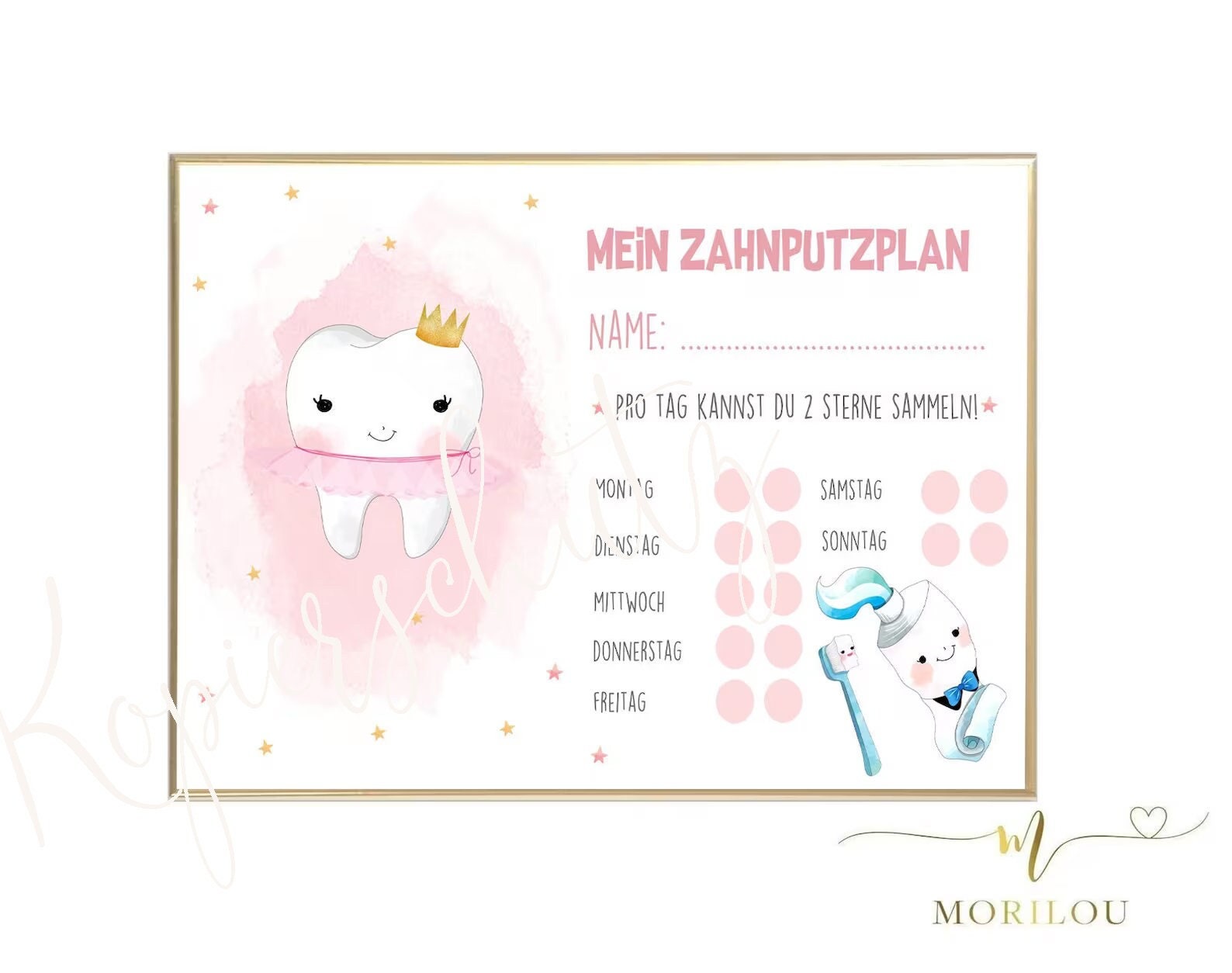 ZAHNPUTZPLAN für Kinder zum ausdrucken, Zahnputztraining, Zähne putzen, Belohnung, Bonuskarte, Sterne sammeln