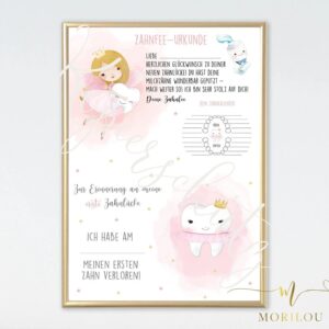 PDF Datei - POSTER Zahnfee Urkunde & Erinnerung an die Zahnlücke | Brief Zahnfee | Milchzähne | erste Zahnlücke Zertifikat | Urkunde