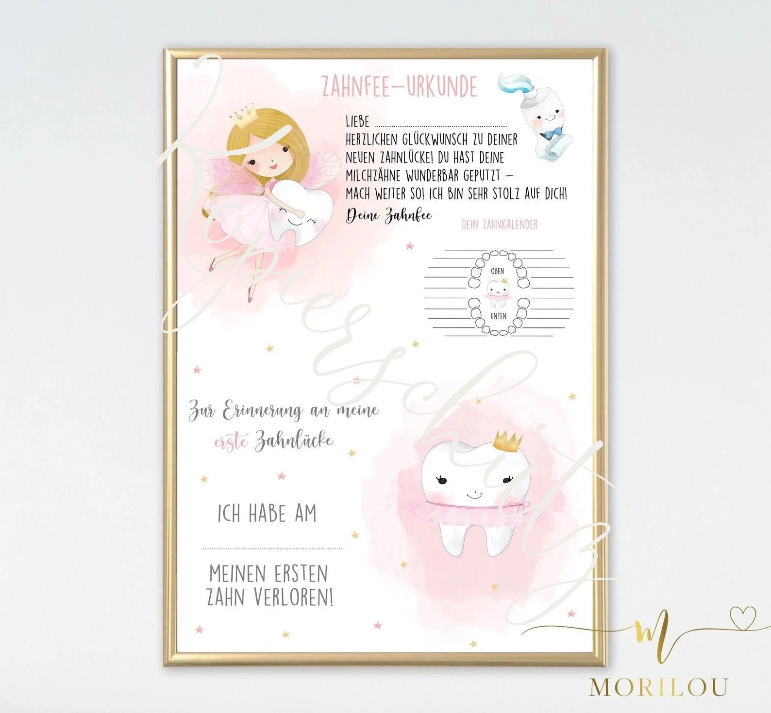 PDF Datei - POSTER Zahnfee Urkunde & Erinnerung an die Zahnlücke | Brief Zahnfee | Milchzähne | erste Zahnlücke Zertifikat | Urkunde