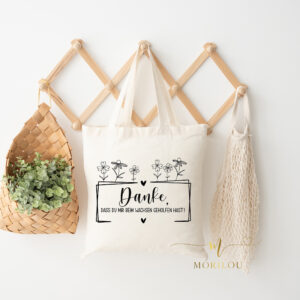 Abschiedsgeschenk für die Erzieherin, Tagesmutter, Lehrerin - STOFFBEUTEL, TASCHE, Danke, dass du mir beim Wachsen geholfen hast, Geschenk