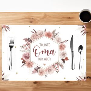 TISCHSET / PLATZSET "Tollste Oma der Welt" aus weißem, abwaschbaren Kunststoff mit rutschfestem Kautschuk-Rücken