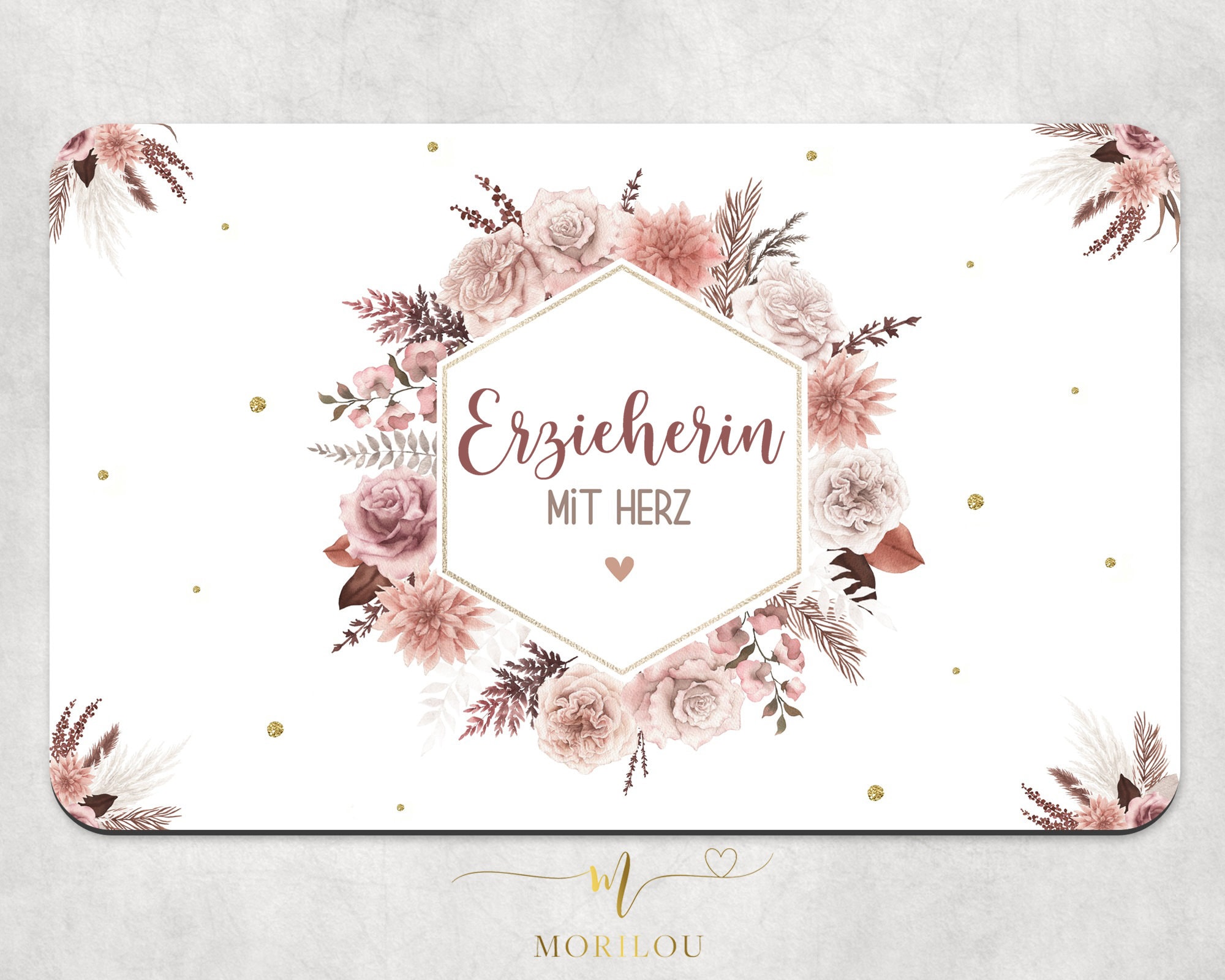 Geschenk für die Erzieherin Große SCHREIBTISCHUNTERLAGE "Erzieherin mit Herz" aus weißem, abwaschbaren Kunststoff, Unterlage, Malunterlage