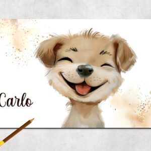 Große SCHREIBTISCHUNTERLAGE ODER TISCHSET "Hund" Napfunterlage, Futternapf, personalisiert mit Name aus weißem, abwaschbaren Kunststoff