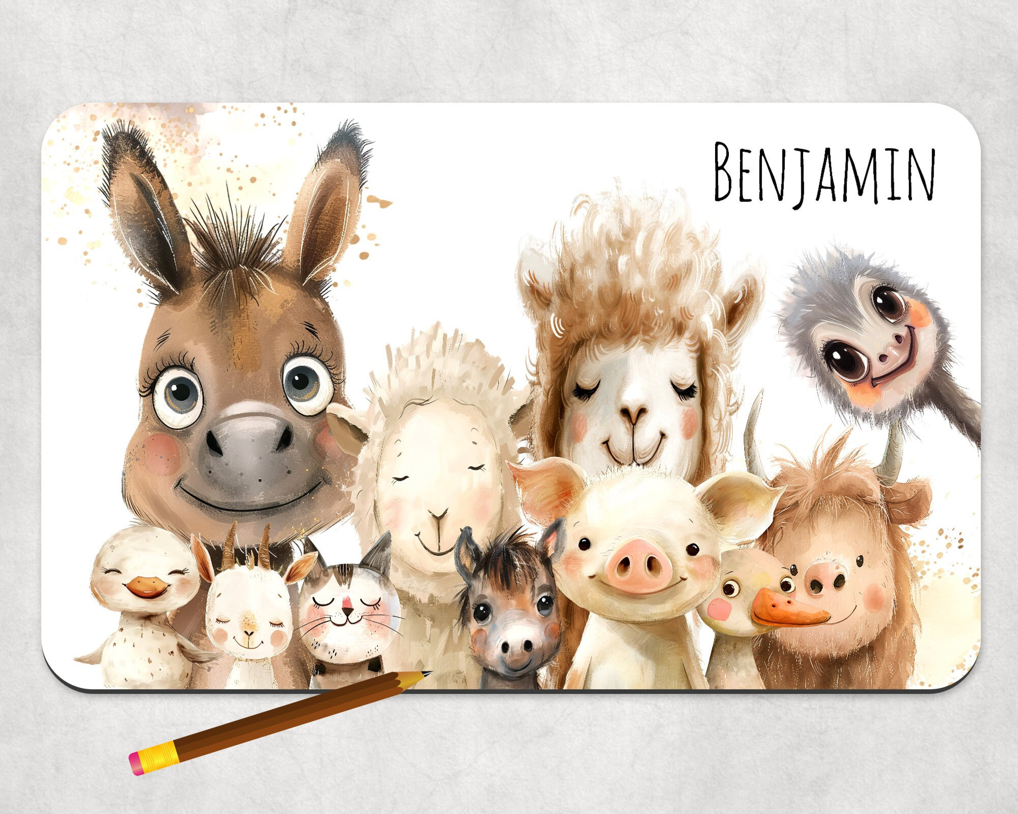 Große SCHREIBTISCHUNTERLAGE ODER TISCHSET Bauernhoftiere personalisiert mit Namen, Tiermotiv, Bauernhof, Geschenk Ostern, Malunterlage