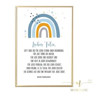 Personalisiertes Bild mit Kindername, Bild mit Regenbogen, Segenswunsch zur Taufe, Kommunion, Konfirmation, Firmung, Geschenk für Patenkind