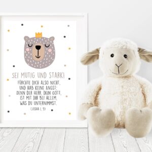 Sei mutig und start! Poster für Kinder, Geschenk zur Kommunion, Geschenk zur Taufe, Christliches POSTER "Sei mutig und stark" mit Bär, pdf