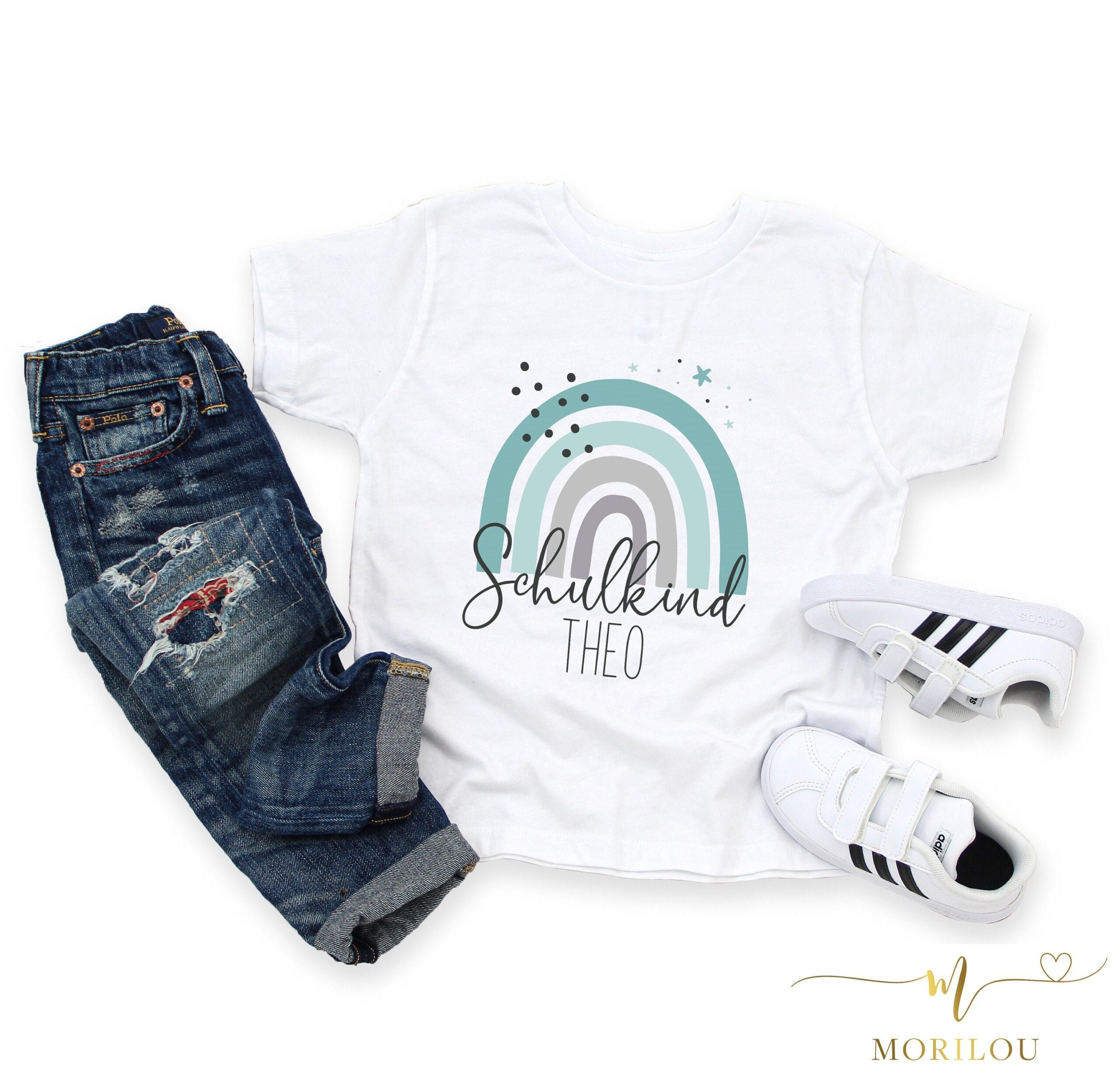 Einschulungsgeschenk T-SHIRT "Schulkind" mit Name, Geschenk zur Einschulung, Schulanfang, personalisiertes Geschenk, Regenbogen