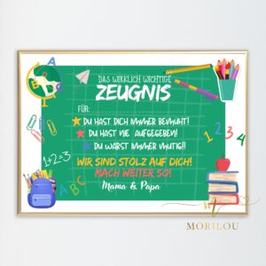 ZEUGNIS für Kinder ohne Noten - Belohnung zum Schulabschluss, wahre Zeugnis, Wertschätzung, Urkunde, Motivation, Geschenk zum Abschluss, pdf