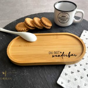 Tablett aus Bambus, Holztablett, Du bist wunderbar, Untersetzer, Serviertablett, Tablett für Accessoires, Schmucktablett mit Spruch