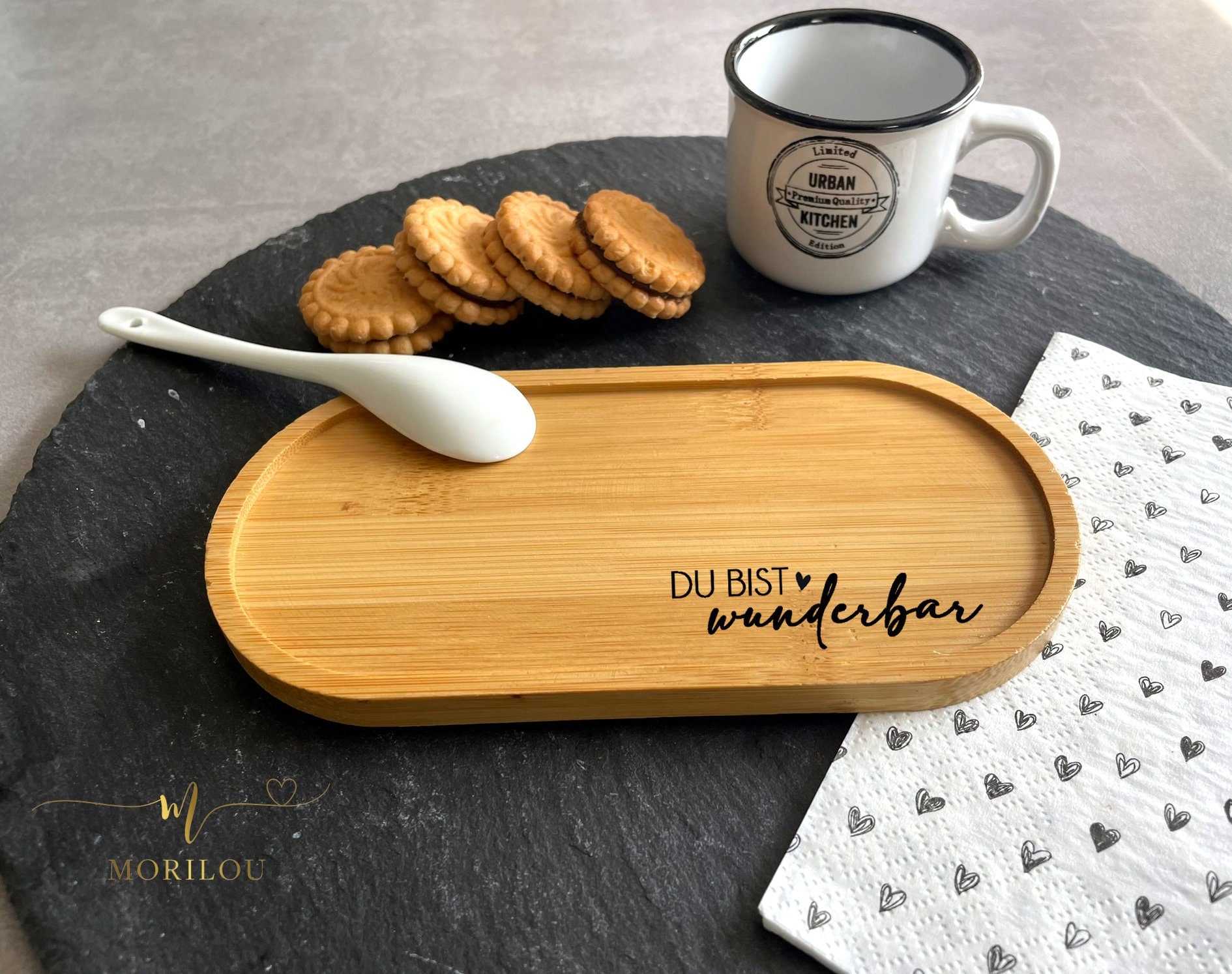 Tablett aus Bambus, Holztablett, Du bist wunderbar, Untersetzer, Serviertablett, Tablett für Accessoires, Schmucktablett mit Spruch