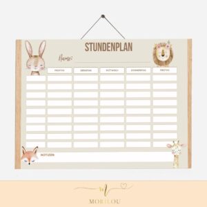 STUNDENPLAN "Tiere" für Kinder zum ausdrucken | Boho, Hase, Giraffe, Fuchs, Waldtiere, Tiere, Schulanfang, Einschulung, Erste Klasse
