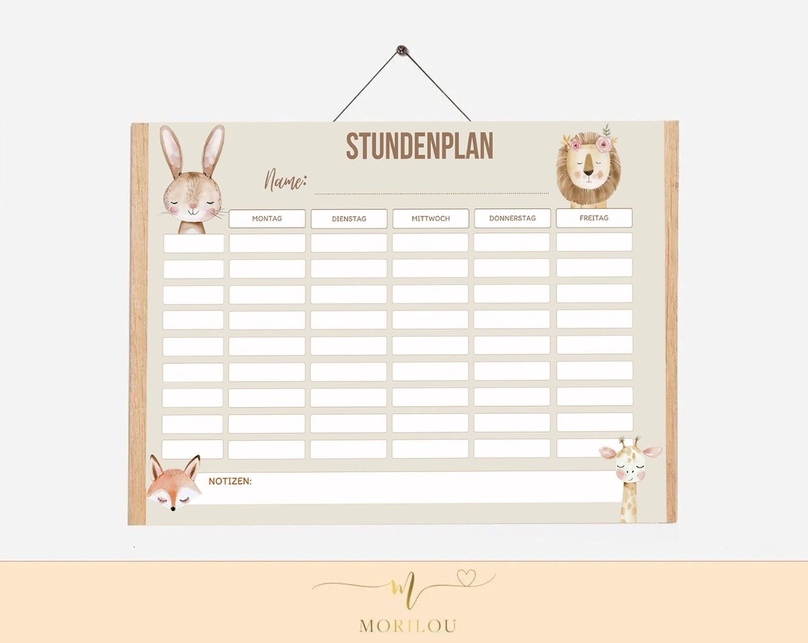 STUNDENPLAN "Tiere" für Kinder zum ausdrucken | Boho, Hase, Giraffe, Fuchs, Waldtiere, Tiere, Schulanfang, Einschulung, Erste Klasse