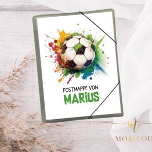 Personalisierte POSTMAPPE / SAMMELMAPPE für Kinder, Zeugnismappe, Kunstmappe, Sammelmappe mit vielen Kindermotiven A4 mit Fußball