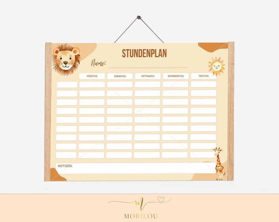 STUNDENPLAN "Löwe" für Kinder zum ausdrucken | Boho, Löwe, Tiere, Schulanfang, Einschulung, Erste Klasse