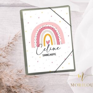 POSTMAPPE / SAMMELMAPPE für Kinder - personalisiert - Zeugnismappe, Kunstmappe, Sammelmappe mit vielen Kindermotiven A4 mit Regenbogen