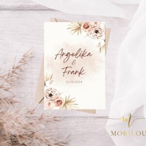 Hochzeitskarte personalisiert mit Umschlag - Klappkarte, Karte, Postkarte, Glückwunschkarte zur Hochzeit, Hochzeitsgeschenk, Boho, Blumen