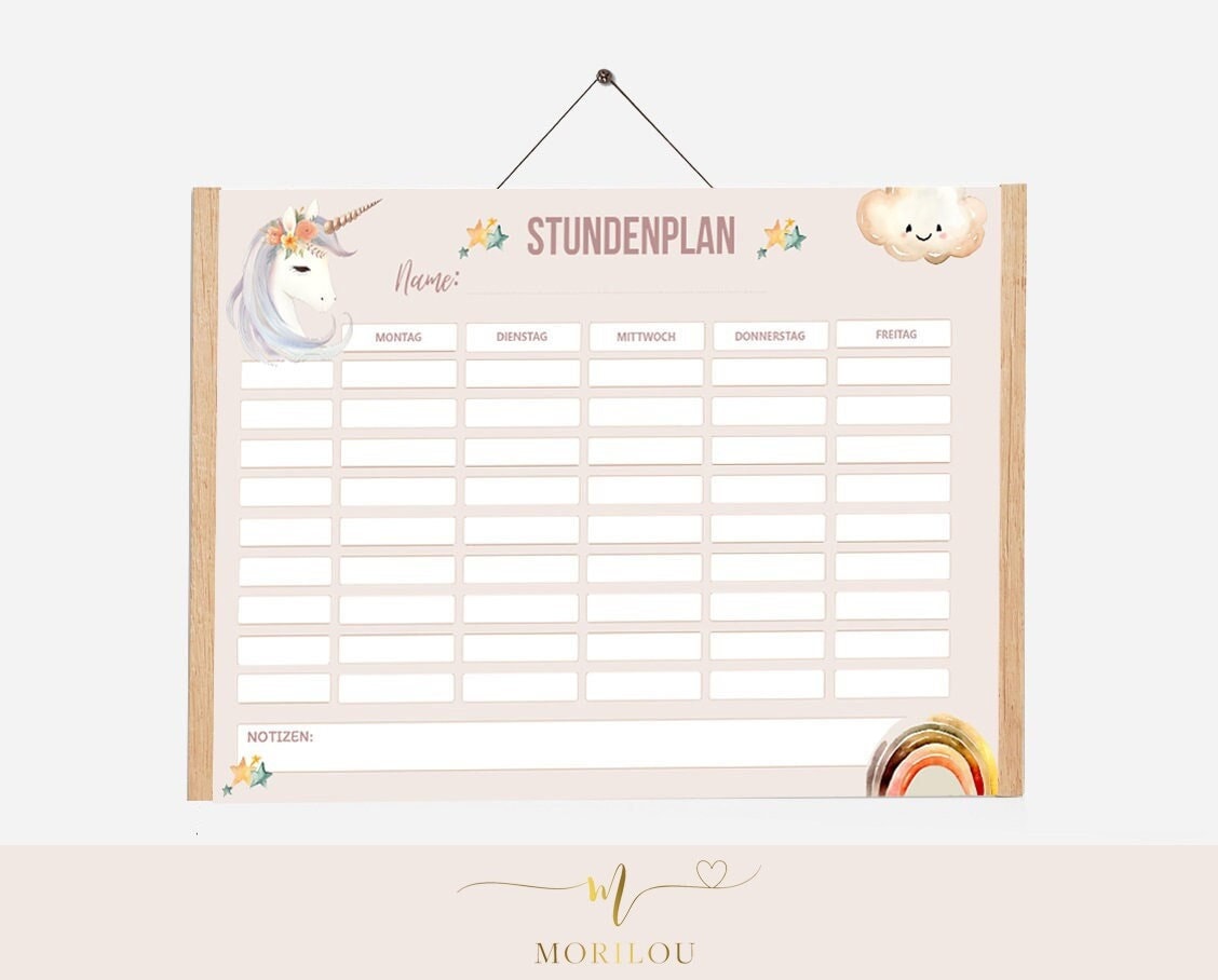 STUNDENPLAN "Einhorn" für Kinder zum ausdrucken | Boho, Einhorn, Rgeenbogen, Sterne, Schulanfang, Einschulung, Erste Klasse