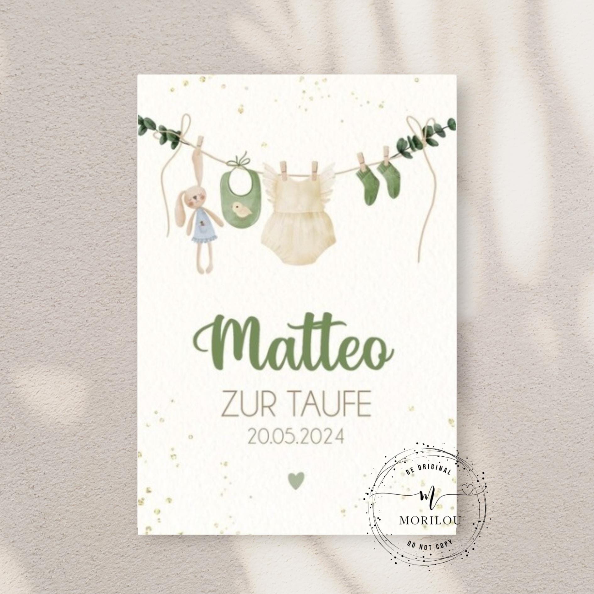 Taufkarte mit Name personalisiert, Klappkarte zur Geburt, Karte, persönliche Karte, Glückwunsch Taufe, Geschenkkarte zur Taufe oder Geburt – Bild 2