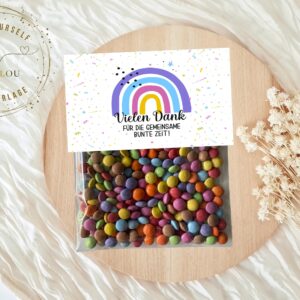 Abschiedsgeschenk "Danke für die bunte Zeit", zum Ausdrucken, DIY Druckvorlage für Tütchen, Geschenk zum Abschied, Tütenklappe, Rente