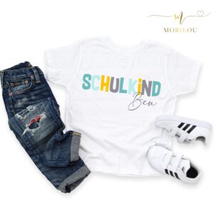 Personalisiertes T-Shirt Schulkind mit Name, personalisiertes Geschenk zur Einschulung, Schulanfang,  Einschulungsgeschenk, Schulkind 2025,