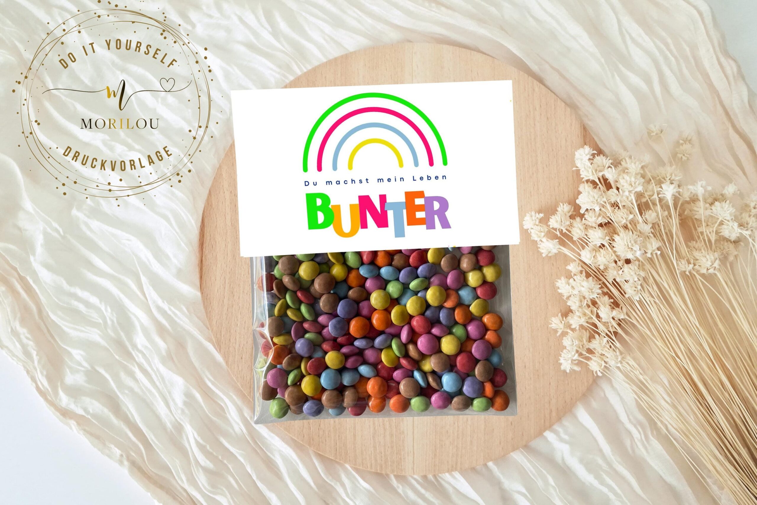 Tütenklappe "Du machst mein Leben bunter", zum Ausdrucken, DIY Druckvorlage für Tütchen, last minute Geschenk, PDF Datei, Adventskalender