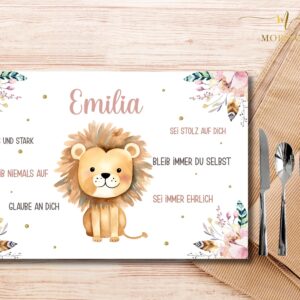 Personalisiertes Platzdeckchen für Kinder mit Löwe, Tischset, Malunterlage mit Name, abwaschbar, stabil, Weihnachtsgeschenk