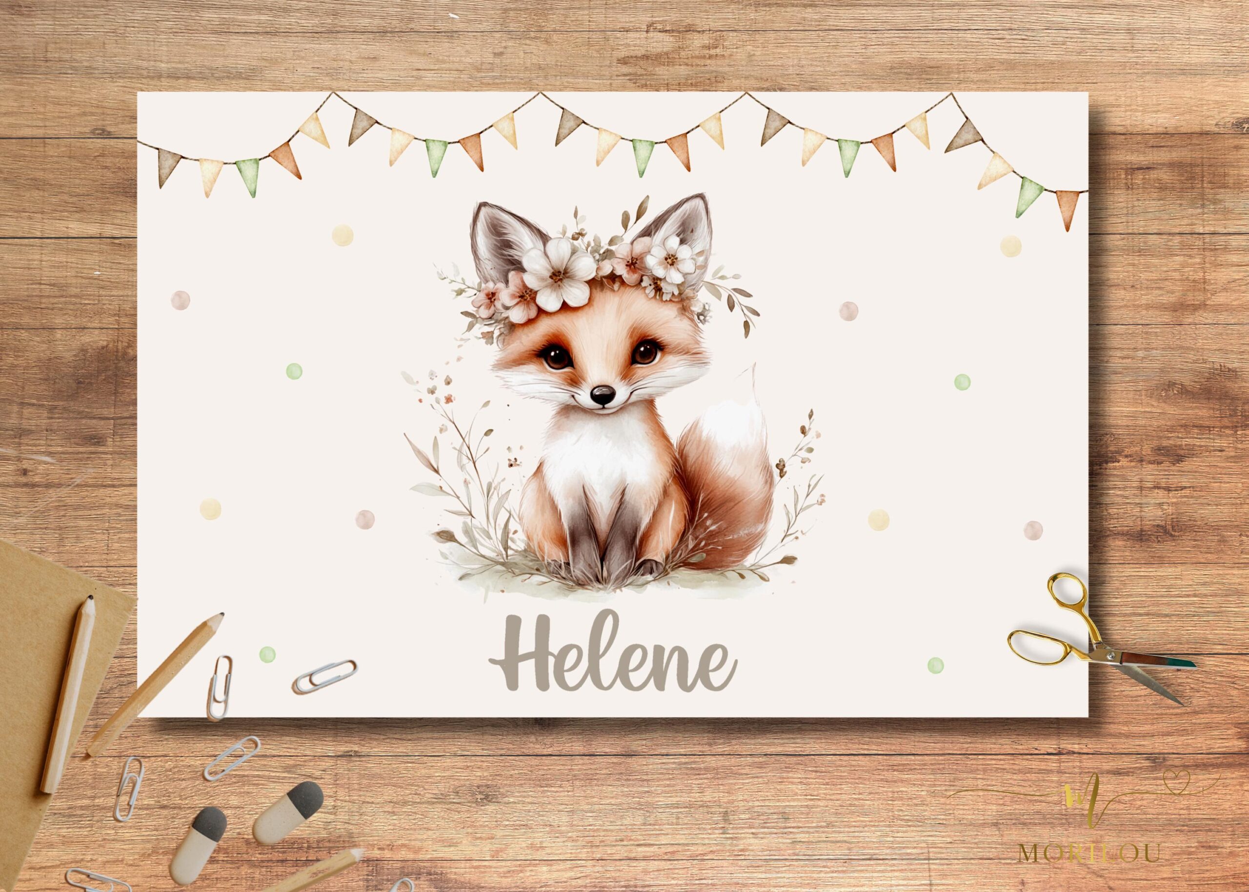 Unterlage für Kinder mit Fuchs, große SCHREIBTISCHUNTERLAGE ODER TISCHSET, Fuchsmotiv, Geschenk zum Geburtstag, Schulanfang, Malunterlage – Bild 2