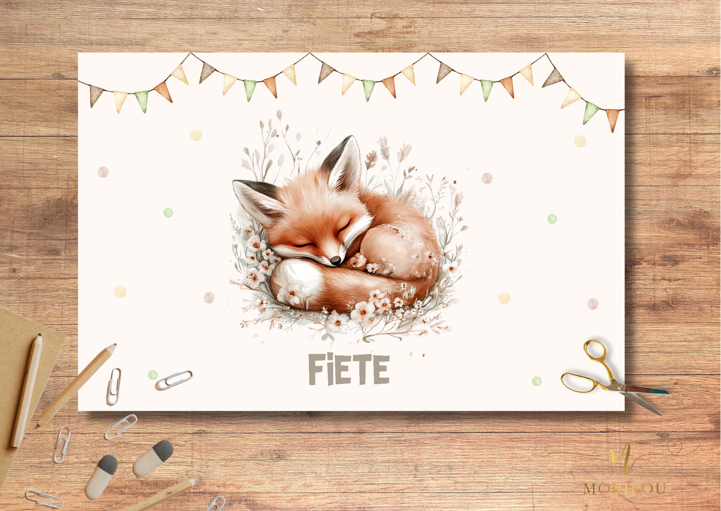 Unterlage für Kinder mit Fuchs, große SCHREIBTISCHUNTERLAGE ODER TISCHSET, Fuchsmotiv, Geschenk zum Geburtstag, Schulanfang, Malunterlage – Bild 3