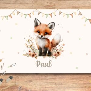 Unterlage für Kinder mit Fuchs, große SCHREIBTISCHUNTERLAGE ODER TISCHSET, Fuchsmotiv, Geschenk zum Geburtstag, Schulanfang, Malunterlage