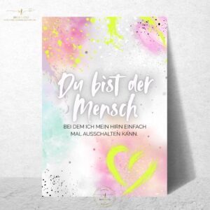 Postkarte Du bist der Mensch bei dem ich mein Hirn einfach mal ausschalten kann - Neon Design, Geschenk beste Freundin, Freund, bff