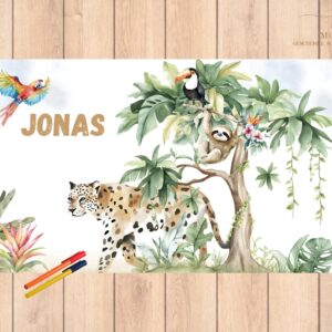 SCHREIBTISCHUNTERLAGE für Kinder, ODER TISCHSET "Dschungel", Geschenk für Kinder, Malunterlage, platzset