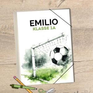 Fußball Mappe personalisiert mit Name für Kinder - Zeugnismappe, Kunstmappe, Sammelmappe,  Geschenk zum Schulanfang, Einschulung, 1. Klasse