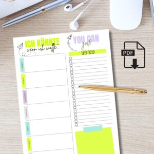 Tagesplaner, to do liste zum Ausdrucken, you can girl, neon Farben, pdf Download