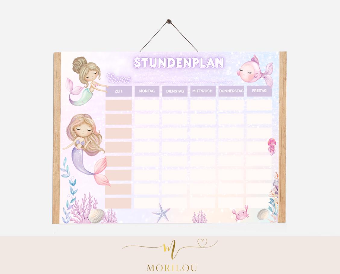 STUNDENPLAN "Meerjungfrau" für Kinder zum ausdrucken | pdf zum Ausdrucken, Unterwasserwelt, Schulanfang, Einschulung, Erste Klasse