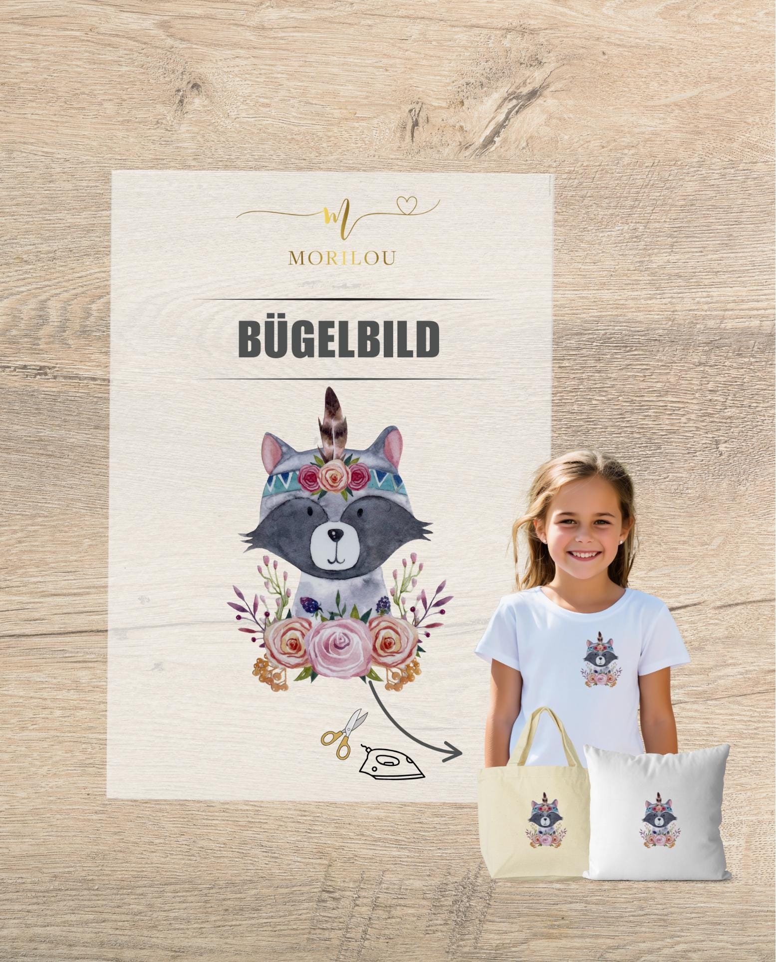 Bügelbild Tiermotiv - Bär, Fuchs, Waschbär für Shirts, Pullover, Bügelbild für Kinder, Kindermode, Aufnäher, Kleidung bedrucke, DIY Kleider – Bild 2