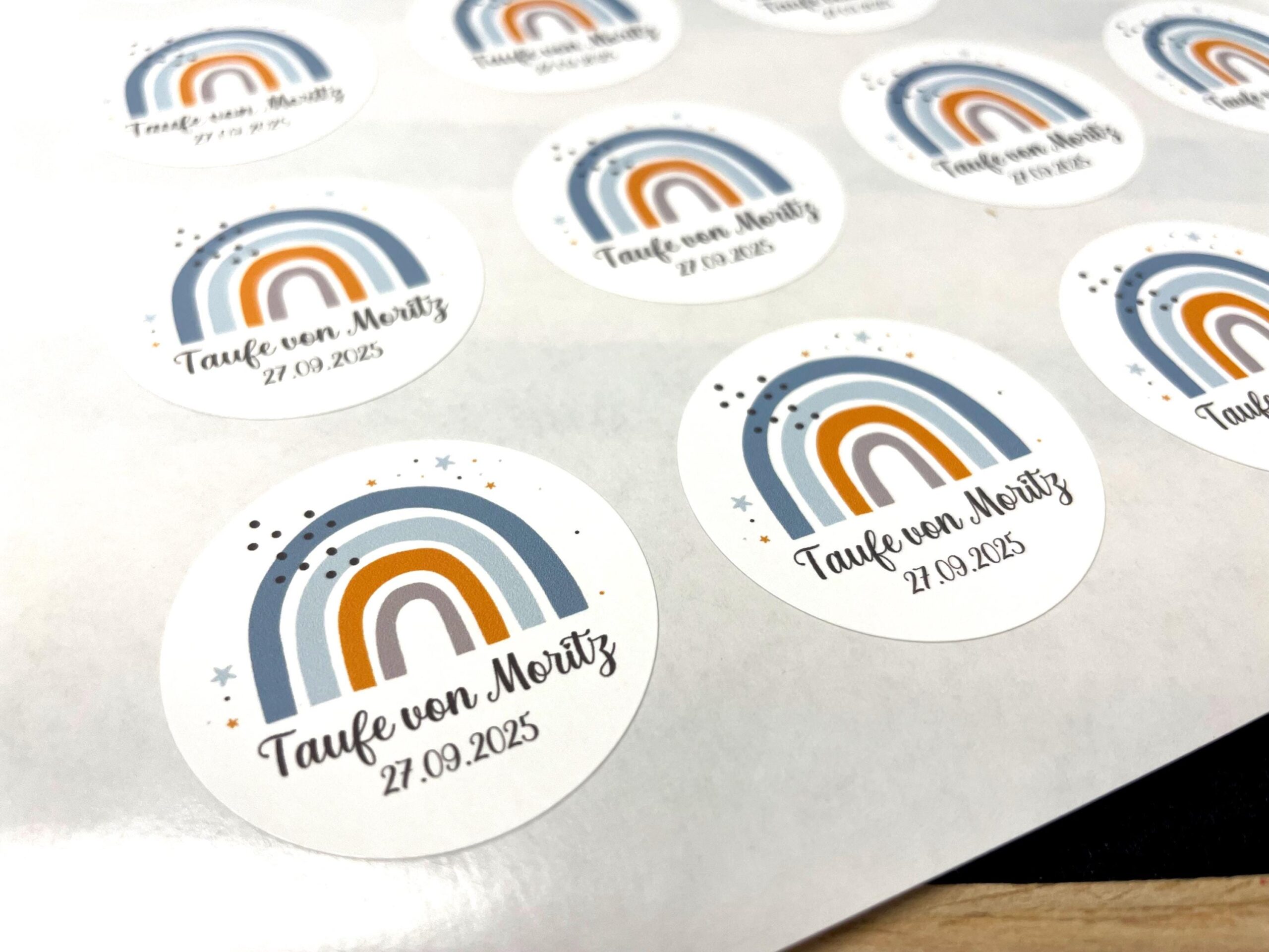 AUFKLEBER zur Taufe mit Name, personalisierte Aufkleber für Gastgeschenke, Taufaufkleber, Namensaufkleber, Regenbogen, Etiketten Taufe, Deko – Bild 5